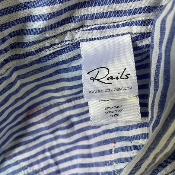 Rails Womens Blouse Size XS Frances Banker Stripe Floral Patch Button Down Shirt - Picture 10 of 11